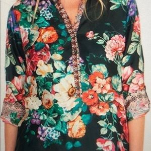 Johnny Was silk Betsy Tunic, florals  NWT
